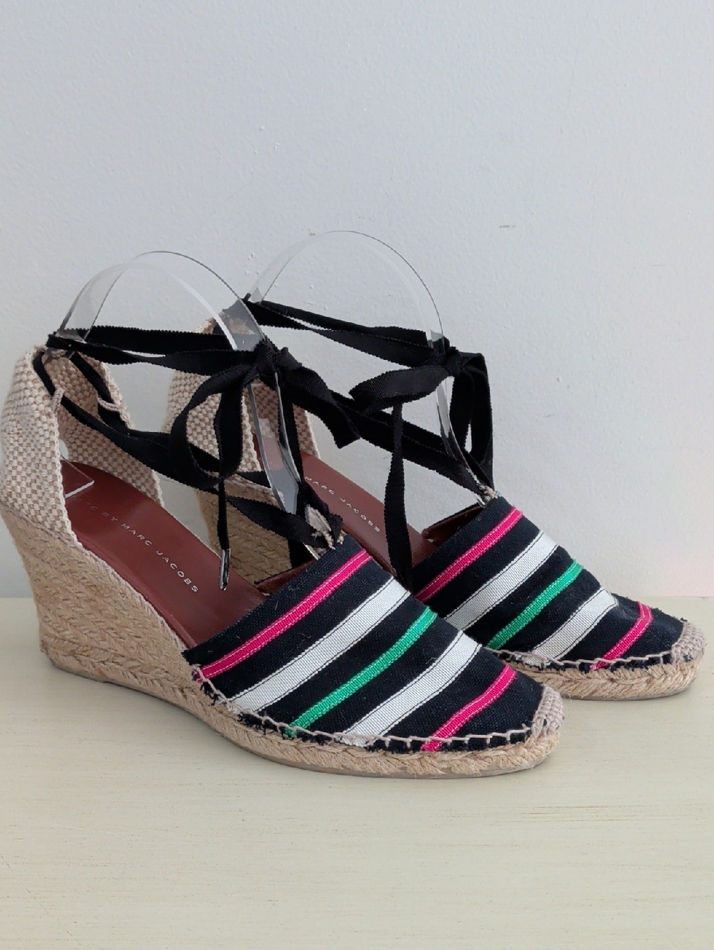 Marc By Marc Jacobs Navy Pink White Striped Espadrille Wedge Heels Size EU40